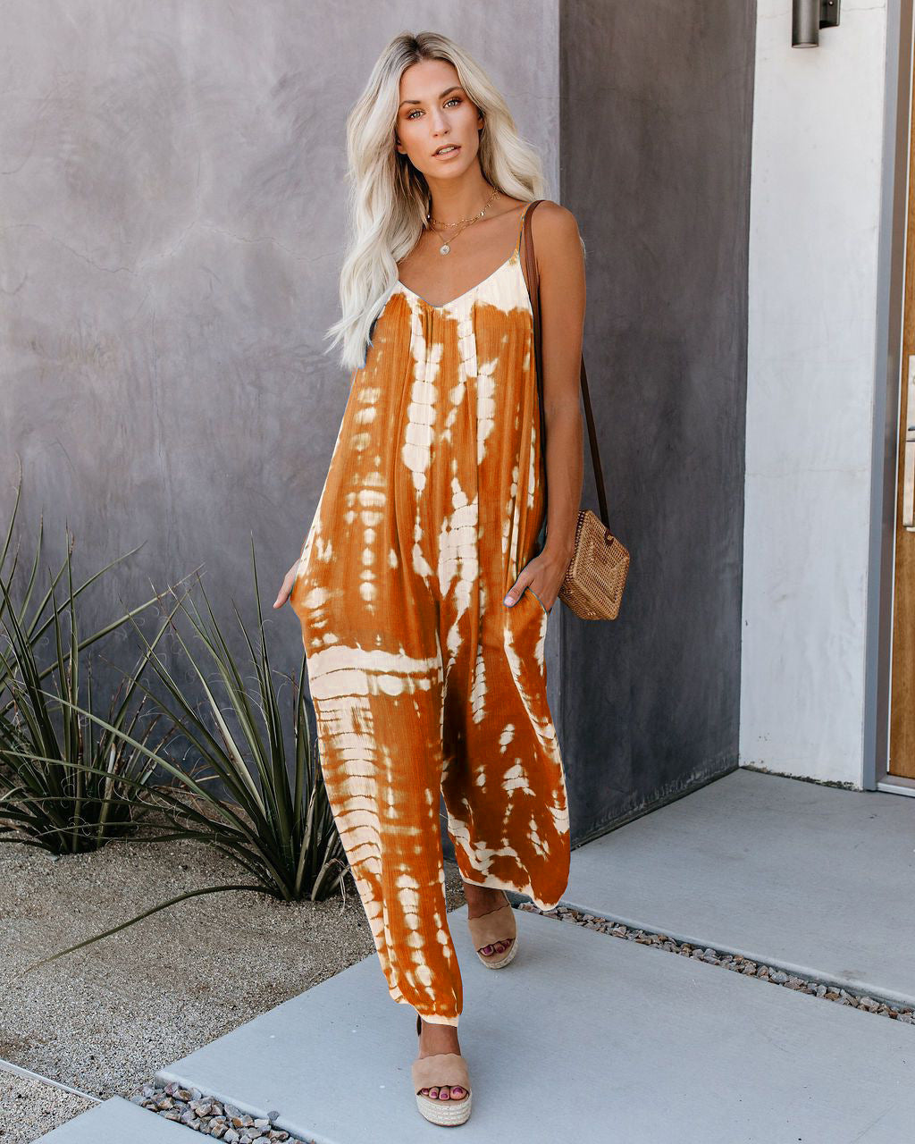 Damen Lässiger Maxijumpsuit aus leichtem Stoff mit Tie-Dye-Muster R&B