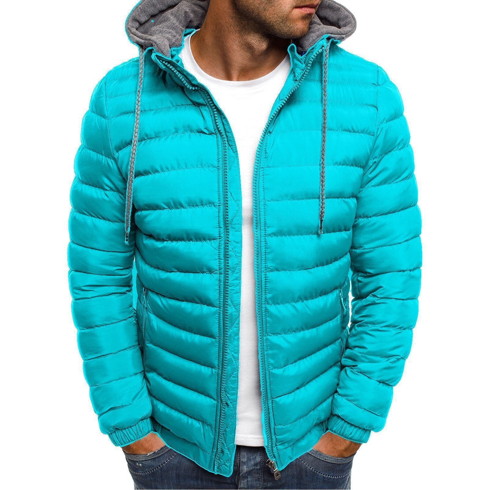 Herren leichte Steppjacke mit Kapuze und seitlichen Reißverschlusstaschen R&B