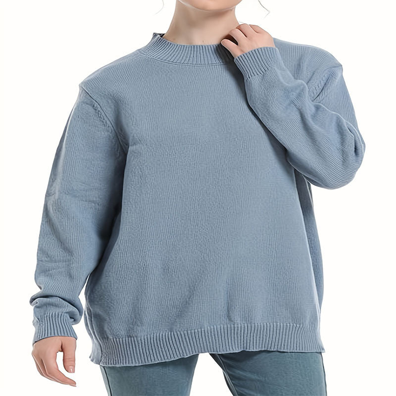 Damen lässiger Pullover mit strukturiertem Rundhalsausschnitt und überschnittenen Schultern R&B
