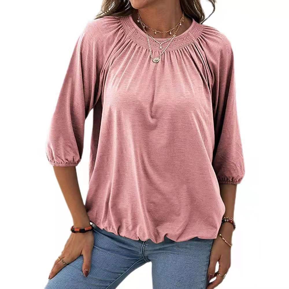 Damen leichtes Blusenshirt mit romantischem Puffärmel und lässigem Schnitt R&B
