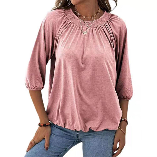 Damen leichtes Blusenshirt mit romantischem Puffärmel und lässigem Schnitt R&B