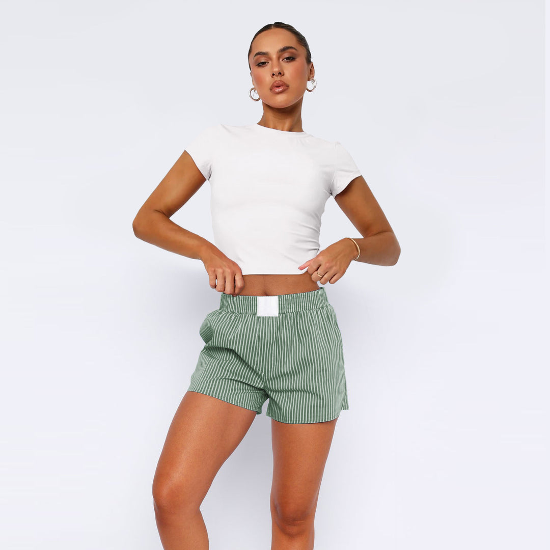 Damen Baumwoll-Shorts mit elastischem Bund und Streifenmuster R&B