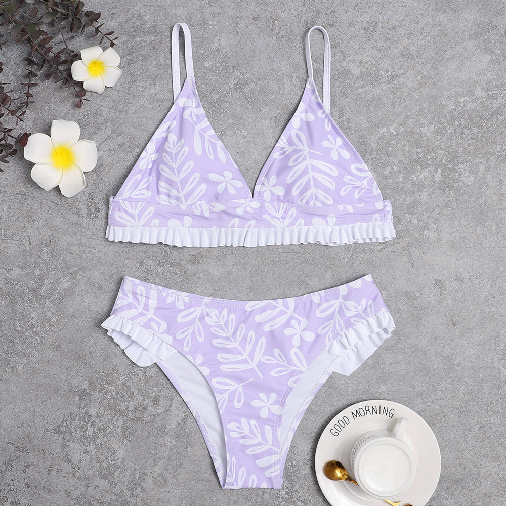 Damen Triangel-Bikini mit verspielten Rüschendetails und floralem Druck R&B