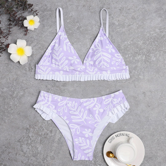 Damen Triangel-Bikini mit verspielten Rüschendetails und floralem Druck R&B