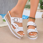 Damen Wedge-Pantoletten mit modischen Schnallen und floralem Cut-Out-Design R&B