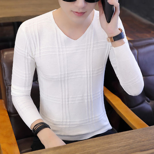 Herren Langarm-Pullover mit modernem Rippmuster und V-Ausschnitt R&B
