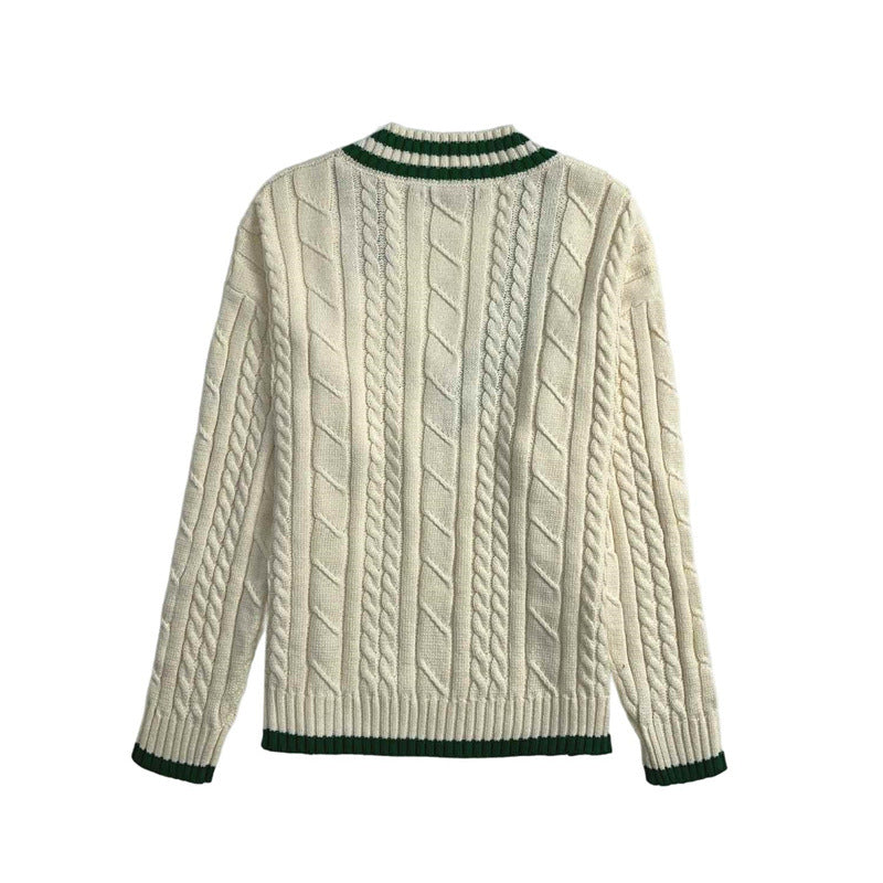 Damen Strickpullover mit V-Ausschnitt und Zopfmuster R&B