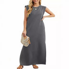 Damen Maxikleid mit schlichten Linien und modernen Schulterdetails R&B