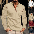 Herren Langarm-Henley-Shirt mit modernem Kragen und praktischer Brusttasche R&B