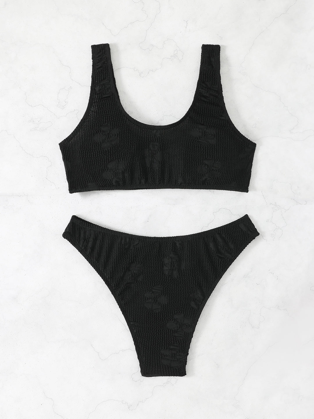 Damen Bikini-Set mit strukturiertem Oberteil und hoch geschnittenem Slip R&B