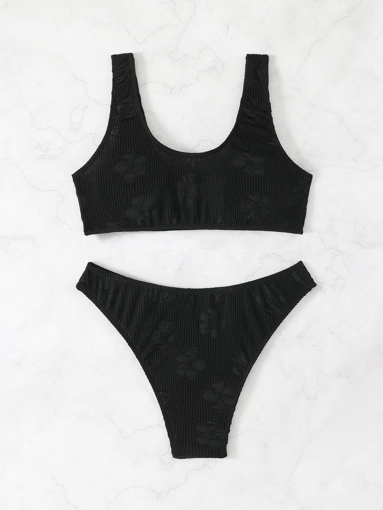 Damen Bikini-Set mit strukturiertem Oberteil und hoch geschnittenem Slip R&B