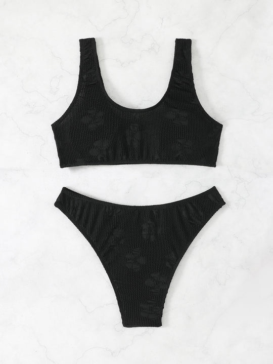 Damen Bikini-Set mit strukturiertem Oberteil und hoch geschnittenem Slip R&B