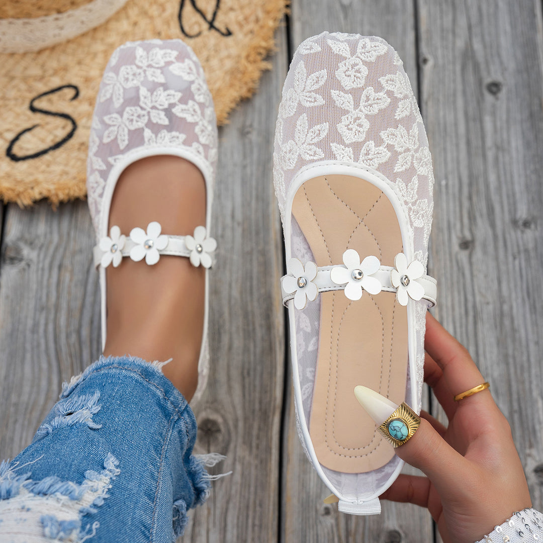 Damen elegante Ballerinas mit floralen Applikationen und rutschfester Sohle R&B