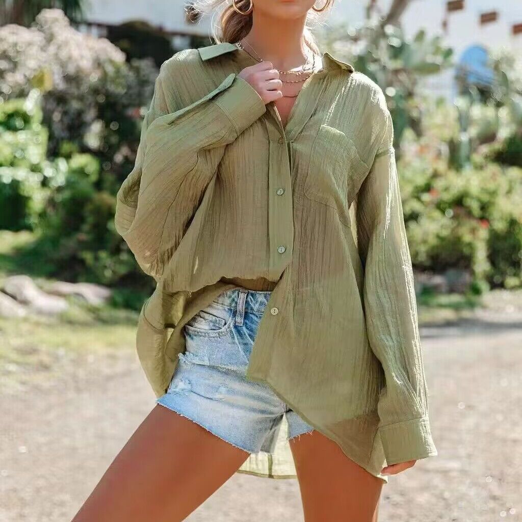 Damen lässige Bluse mit einem Schulterdesign und weitem Schnitt R&B