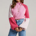 R&B | Pullover Sweatshirt Übergröße Fit Gerippter Strick Mock Neck Glockenärmel