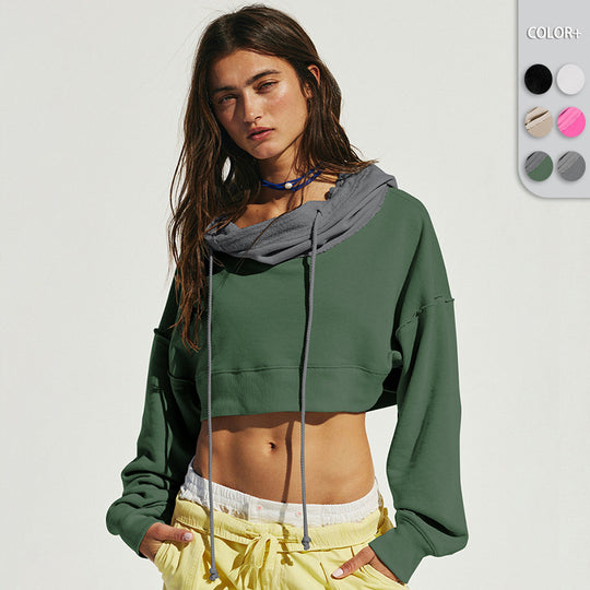 Damen cropped Sweatshirt mit lässigem Schnitt und Kängurutasche R&B