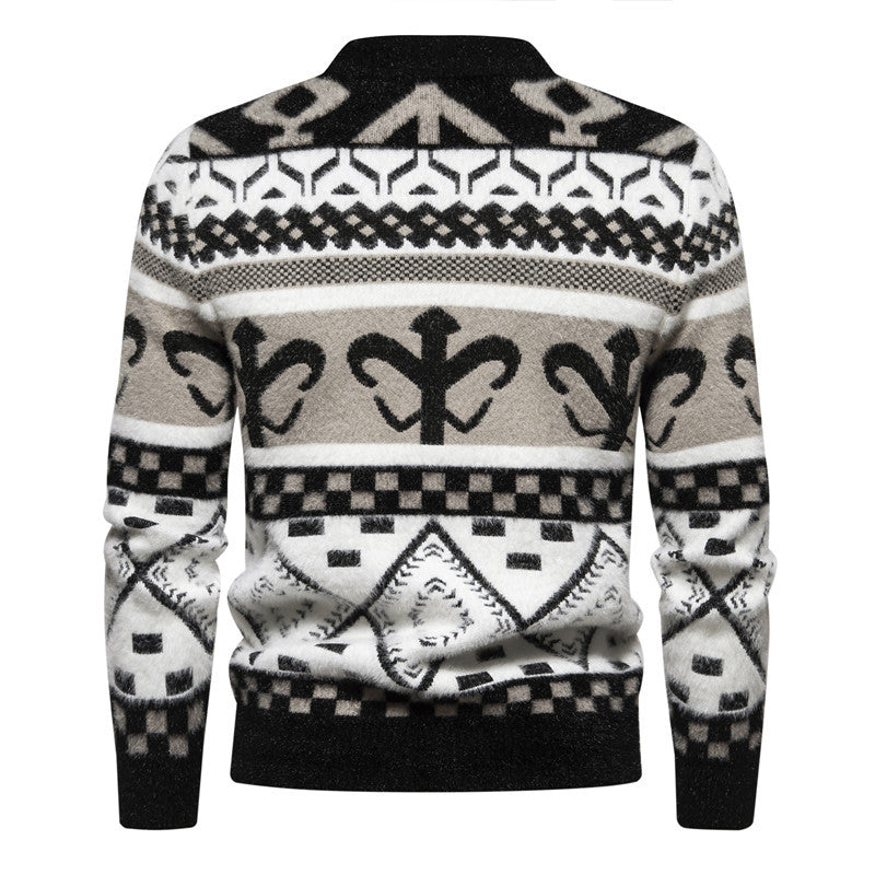 Herren Strickpullover mit modernem Zopfmuster und hohem Kragen