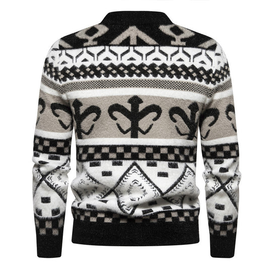Herren Strickpullover mit modernem Zopfmuster und hohem Kragen R&B