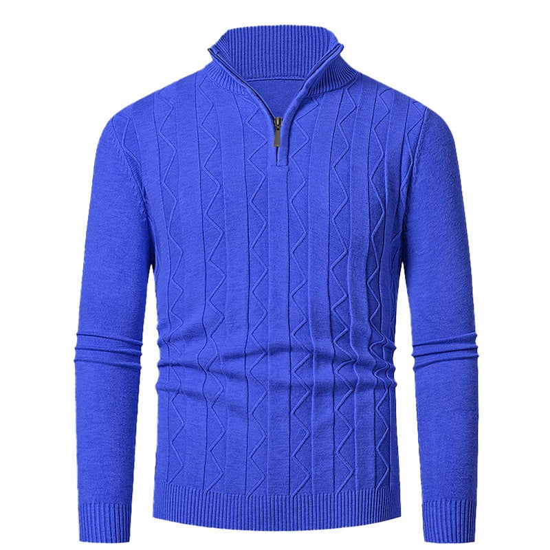 Herren Pullover mit modernem Stehkragen und strukturiertem Zopfmuster