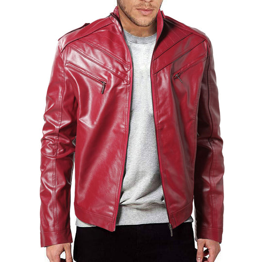 Herren Kunstleder Bikerjacke mit Steppdetails