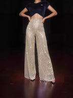 Damen Glänzende Weite Hose mit funkelndem Design R&B