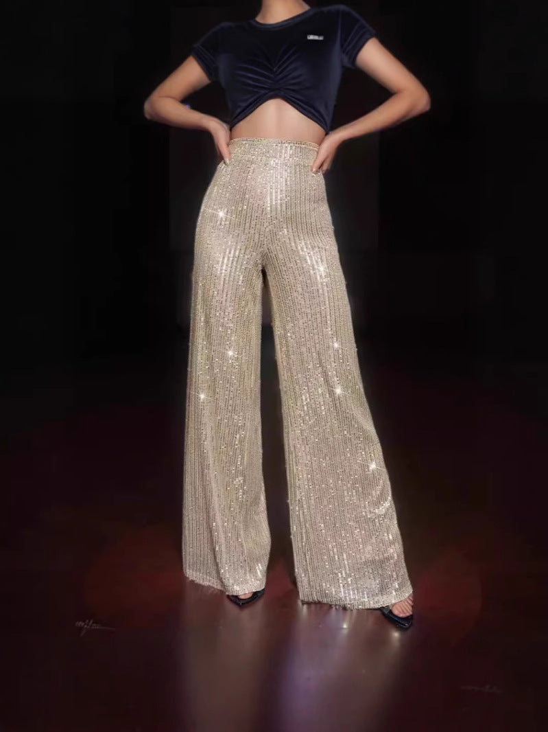 Damen Glänzende Weite Hose mit funkelndem Design R&B