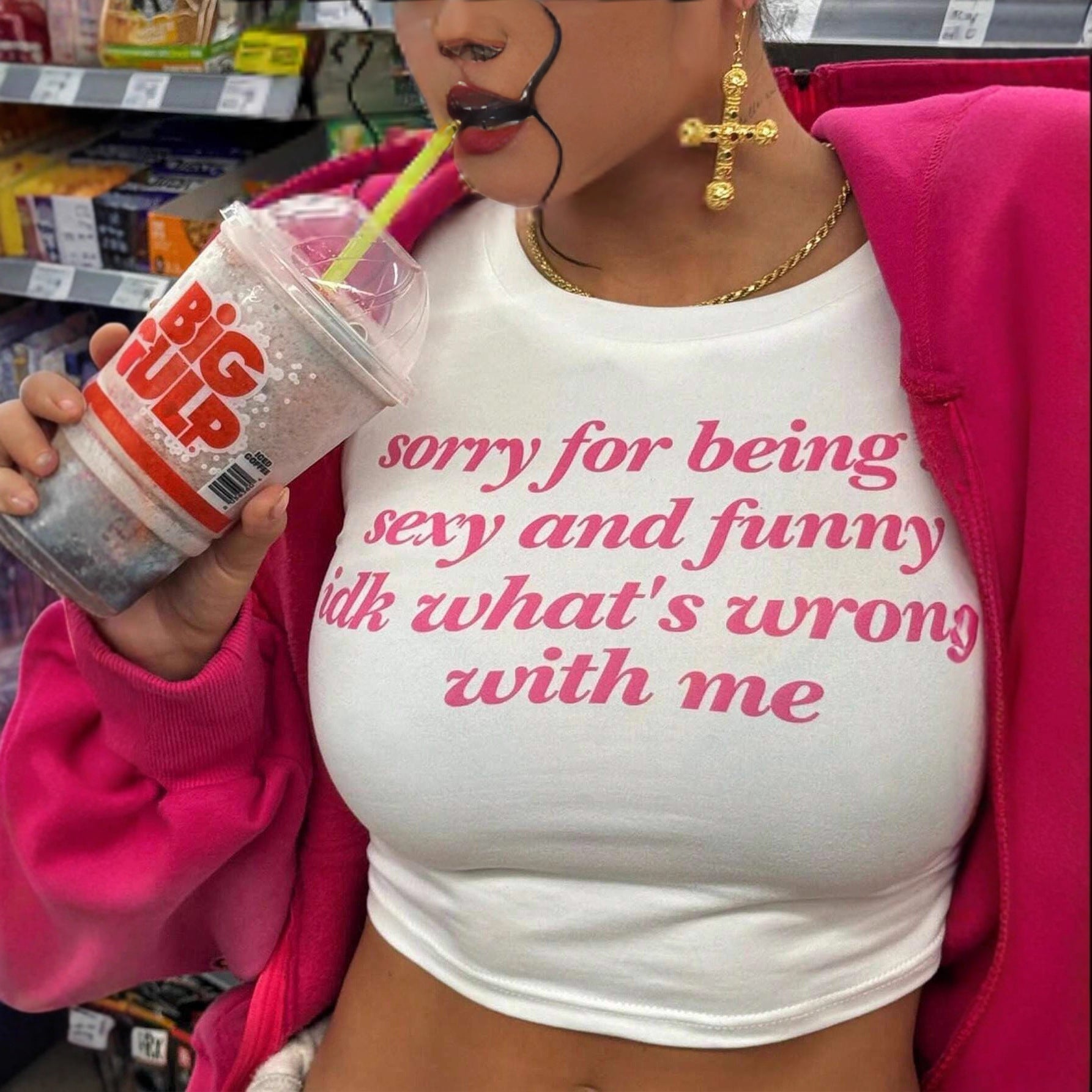 Damen Kurzarm Crop-T-Shirt mit witzigem Schriftzug R&B