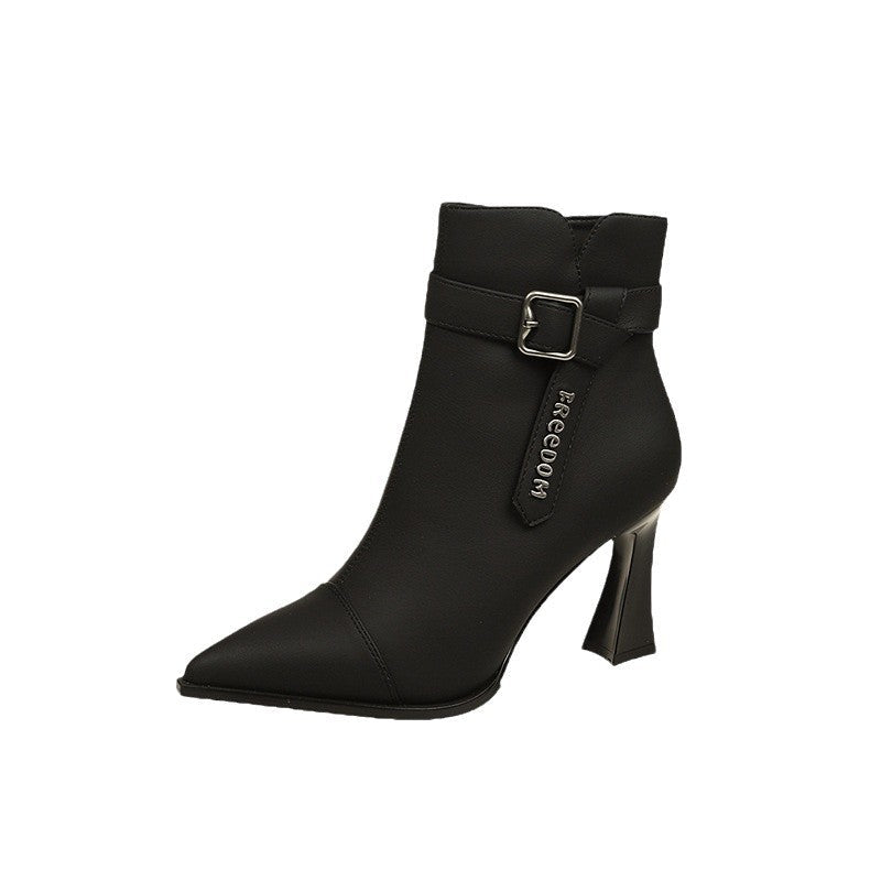 Damen Elegante Stiefeletten mit hohem Absatz und modischem Riemen R&B