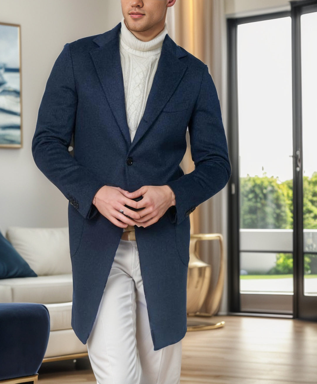 Herren eleganter, taillierter Übergangsmantel aus hochwertiger Wolle R&B