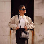 Damen modische Cropped-Jacke mit Knopfverschluss und elastischem Ausschnitt