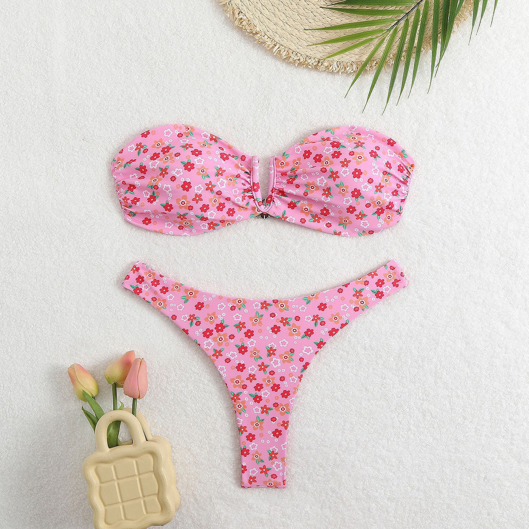 Damen Bandeau-Bikini mit floralem Design und elegantem Verschluss R&B