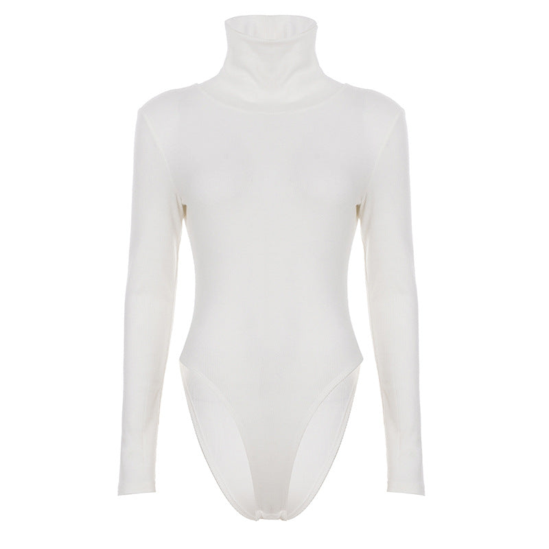 Damen figurbetonter Langarm-Bodysuit mit hohem Kragen R&B