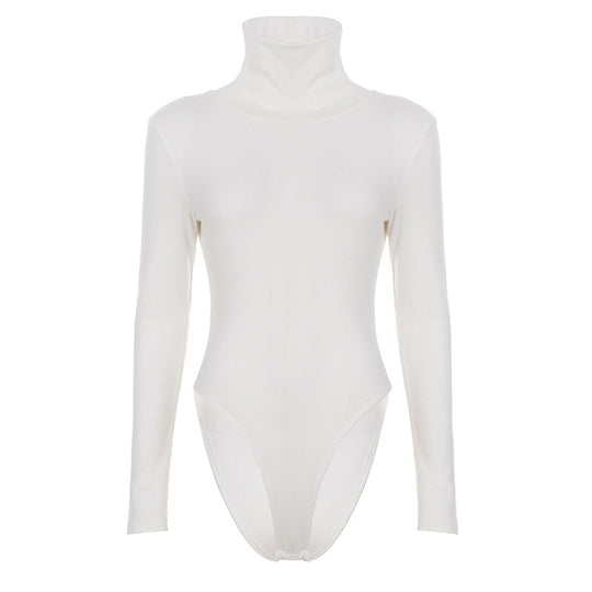 Damen figurbetonter Langarm-Bodysuit mit hohem Kragen R&B