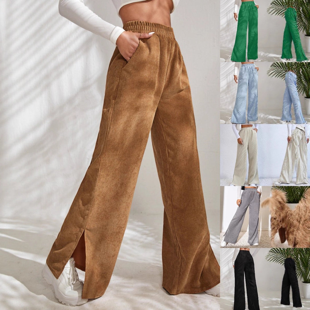 Damen Weite Cord-Hose mit elastischem Bund und seitlichen Schlitzen R&B