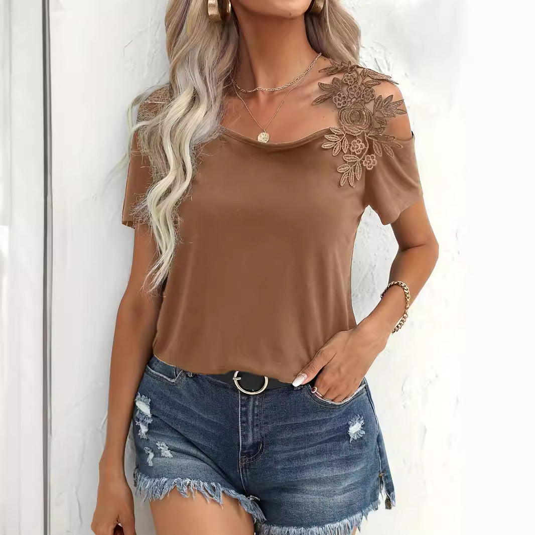Damen elegantes T-Shirt mit Blumenstickerei R&B