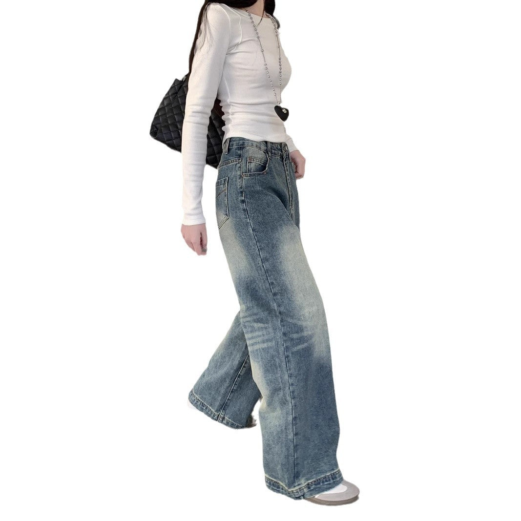 Damen weite Denim-Jeans im lässigen Stil mit modischen Waschungen R&B