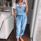 Damen Denim-Overall mit verstellbaren Trägern