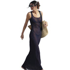 Damen Transparente Maxi-Robe mit tiefem Schlitz und weichem Material R&B