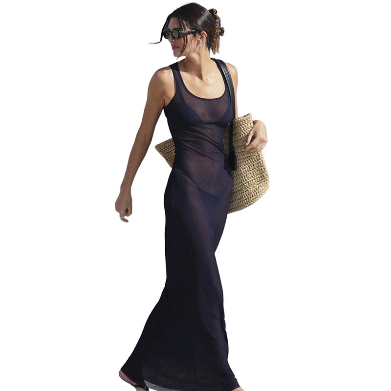 Damen Transparente Maxi-Robe mit tiefem Schlitz und weichem Material R&B