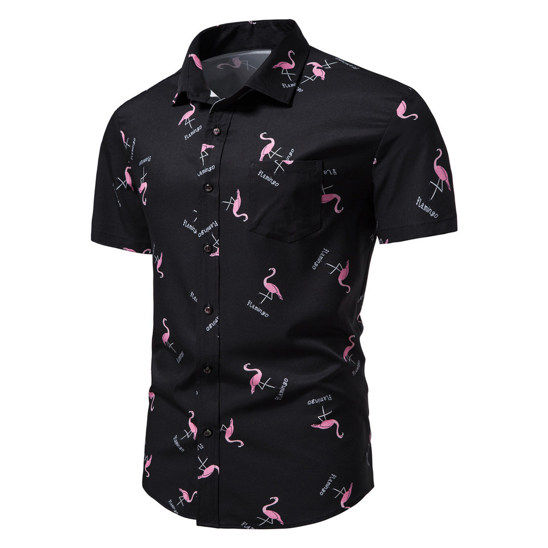 Herren Kurzarmhemd mit modernem Flamingo-Muster R&B