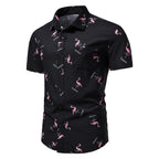 Herren Kurzarmhemd mit modernem Flamingo-Muster