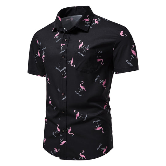 Herren Kurzarmhemd mit modernem Flamingo-Muster R&B