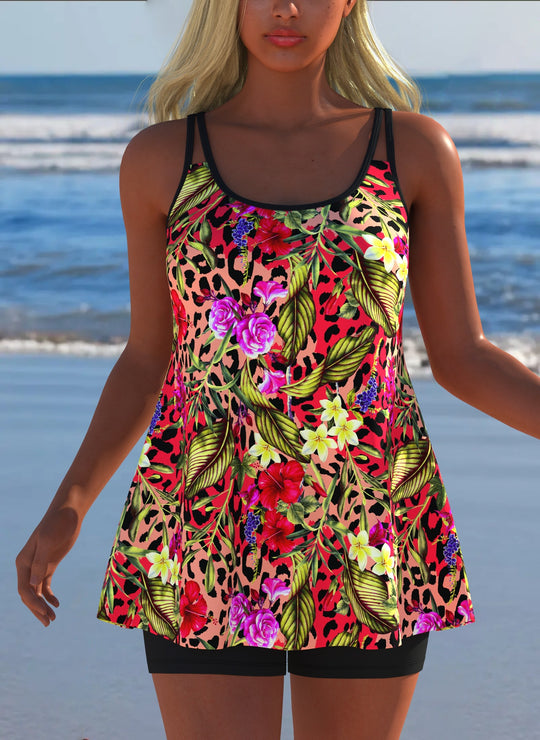 Damen Schwimmanzug in Plissee-Optik mit floralen Mustern und bequemen Shorts R&B