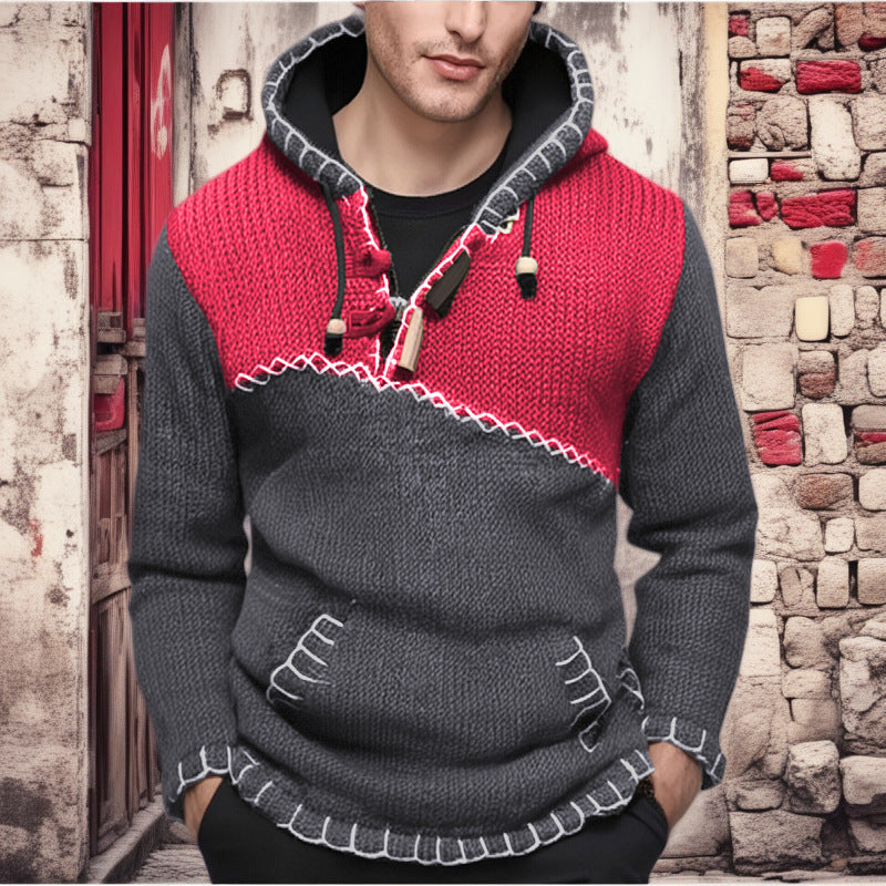 Herren Kapuzenpullover mit einzigartigem Zickzackmuster und hochwertiger Strickstruktur R&B