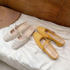 Damen elegante und luftige Slingback-Pantoletten mit dekorativem Flecht-Design