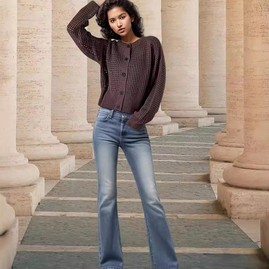 Damen Grobstrickjacke mit durchbrochenem Design und lässigem Schnitt R&B