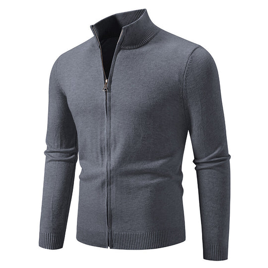 Herren Strickjacke mit modernem Stehkragen und funktionalem Reißverschluss R&B