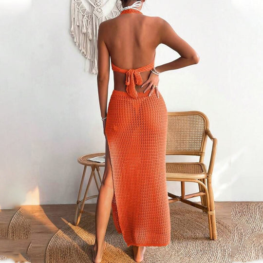 Damen elegantes Häkelkleid mit tiefem Ausschnitt R&B