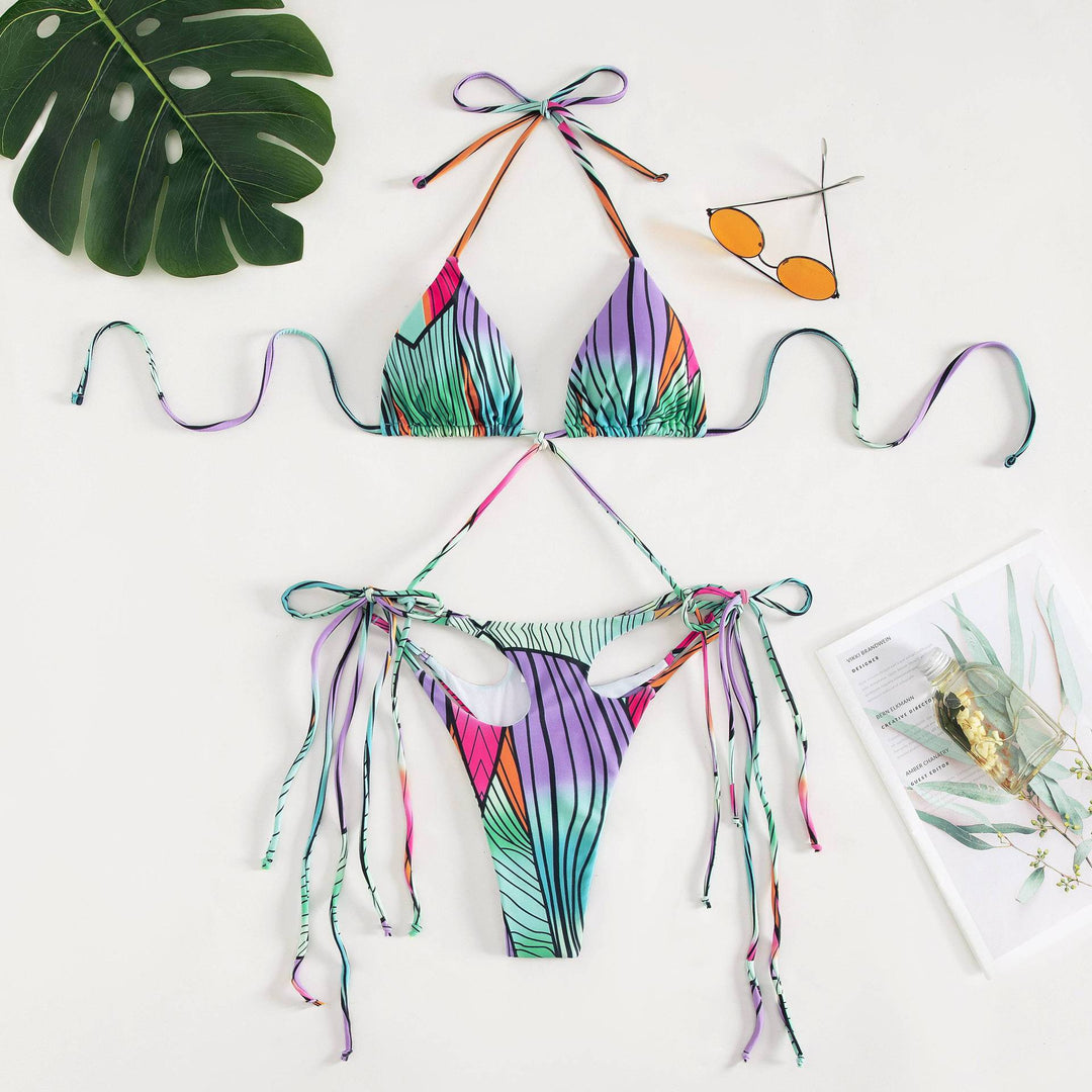 Damen Triangel-Bikini mit stylischen Bindebändern und einzigartigem Farbverlauf R&B