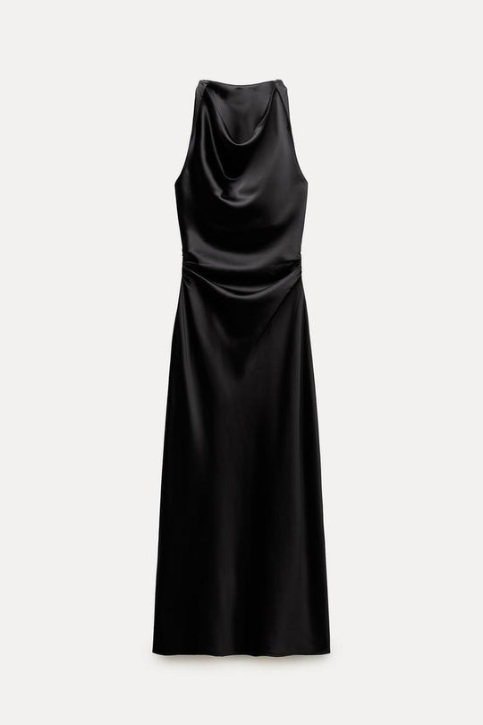 Damen Satin Maxikleid mit tiefem Rückenausschnitt